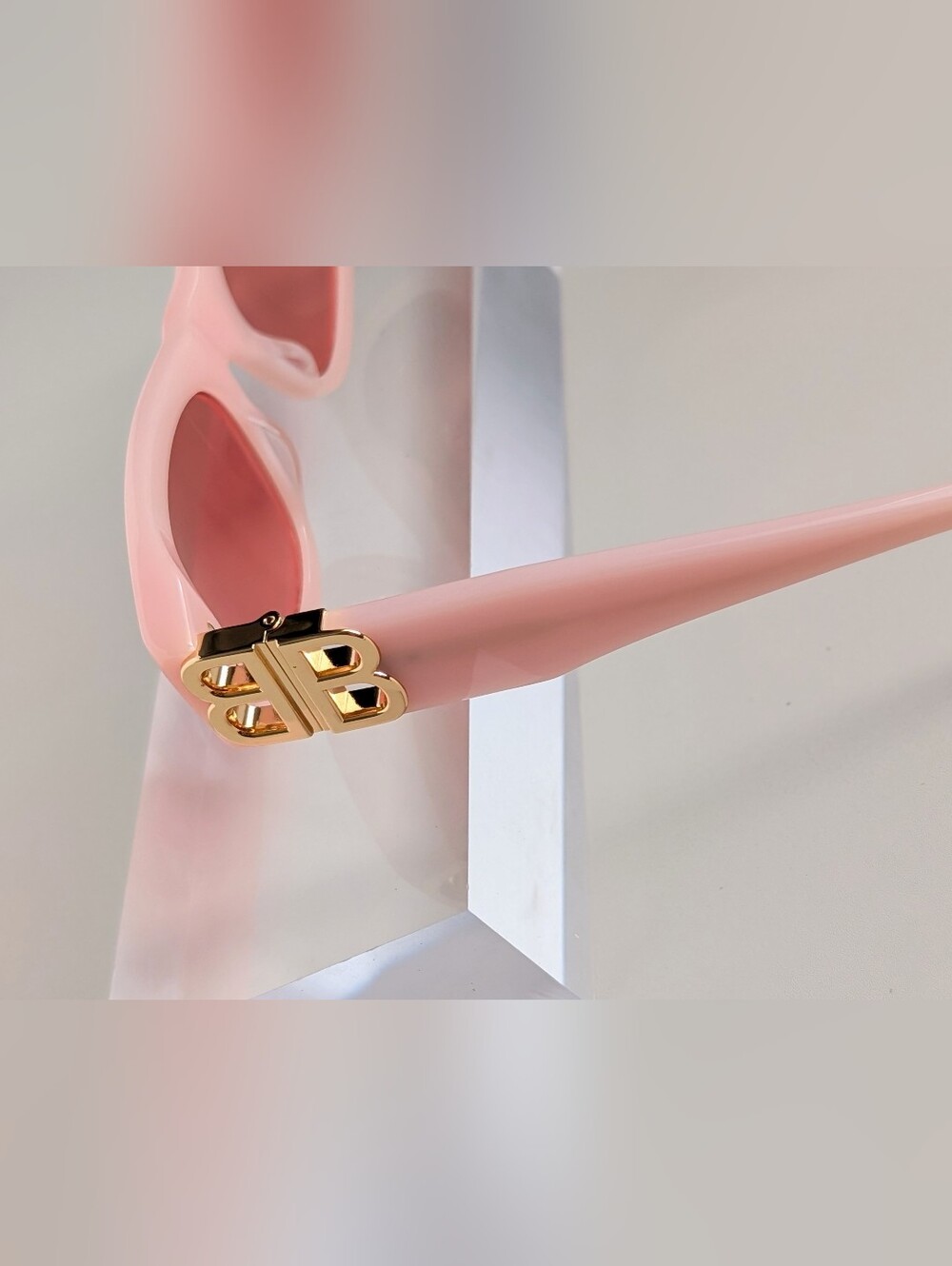 Balenciaga BB0095S Pink Gold Cat Eye Sunglasses BB Logo NWT Made In Italy - Picture 3 of 16